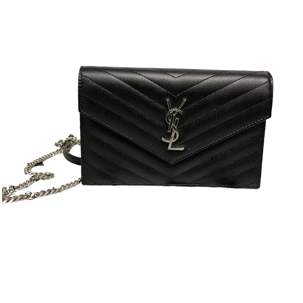 Saint Laurent Monogram Large Grain de Poudre Calfskin Wallet on Chain